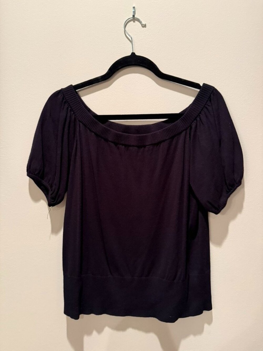 LOFT Black Off Shoulder Soft Knit Romantic Top Size Large Soft Knit Romantic Top